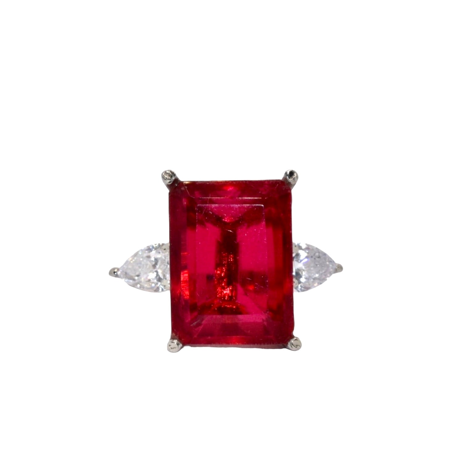 Ruby Coloured Emerald Cut Ring