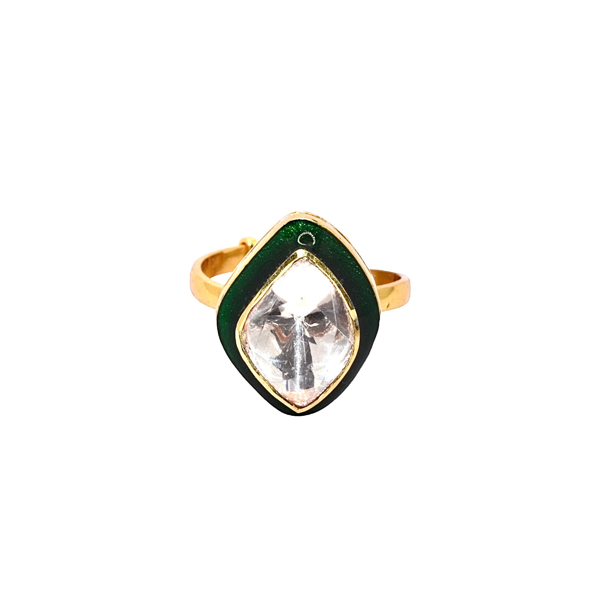 Adjustable Moissanite Gold Plated Emerald Finish Ring