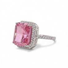 Halo Emerald Cut Pink Coloured Ice Stone Ring
