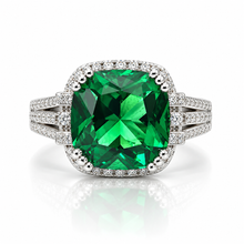 Emerald Coloured Cushion Cut Ring