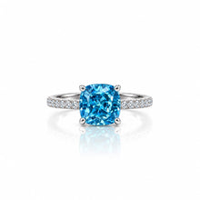 Aquamarine Coloured Cushion Cut Ring