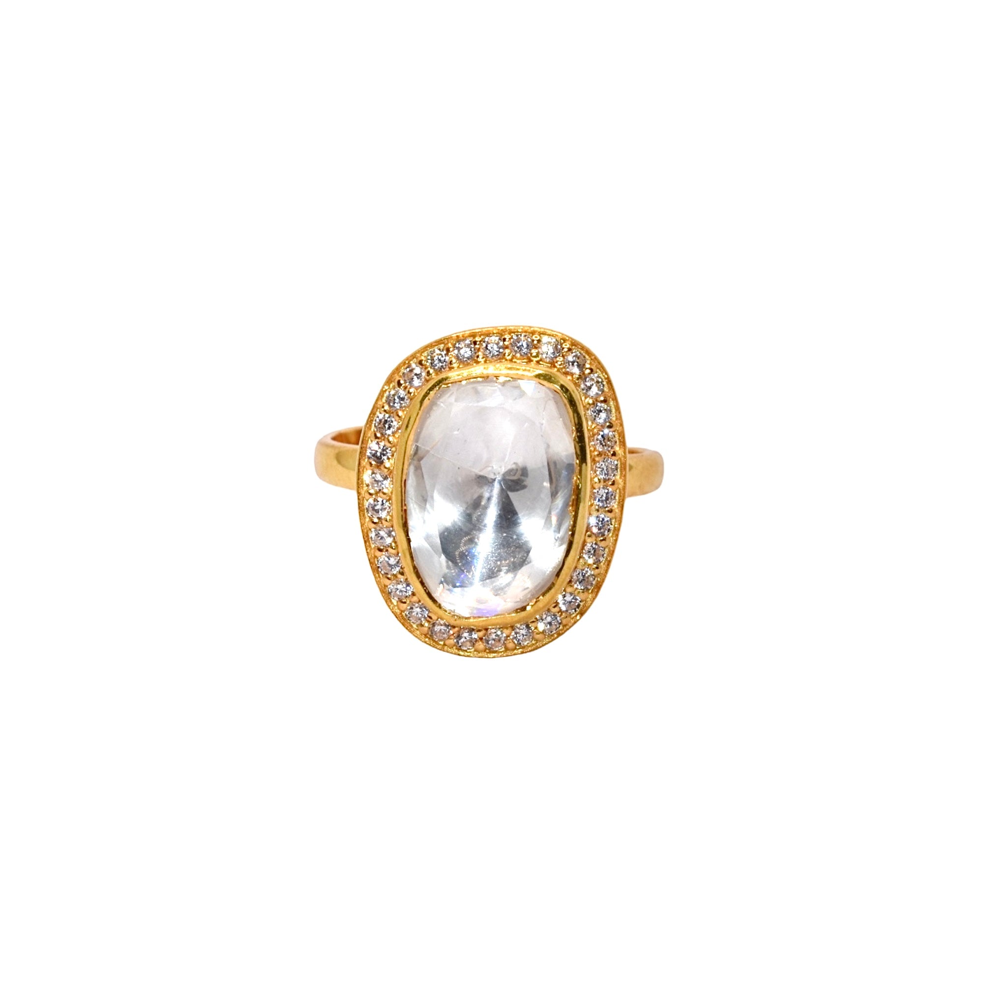 Adjustable Moissanite Gold Plated Oval Shape Ring