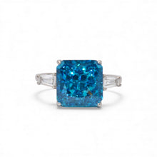 Sapphire Coloured Ice Stone Cushion Cut Ring