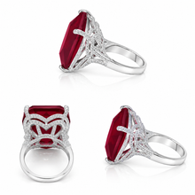 Ruby Coloured Cushion Cut Ring