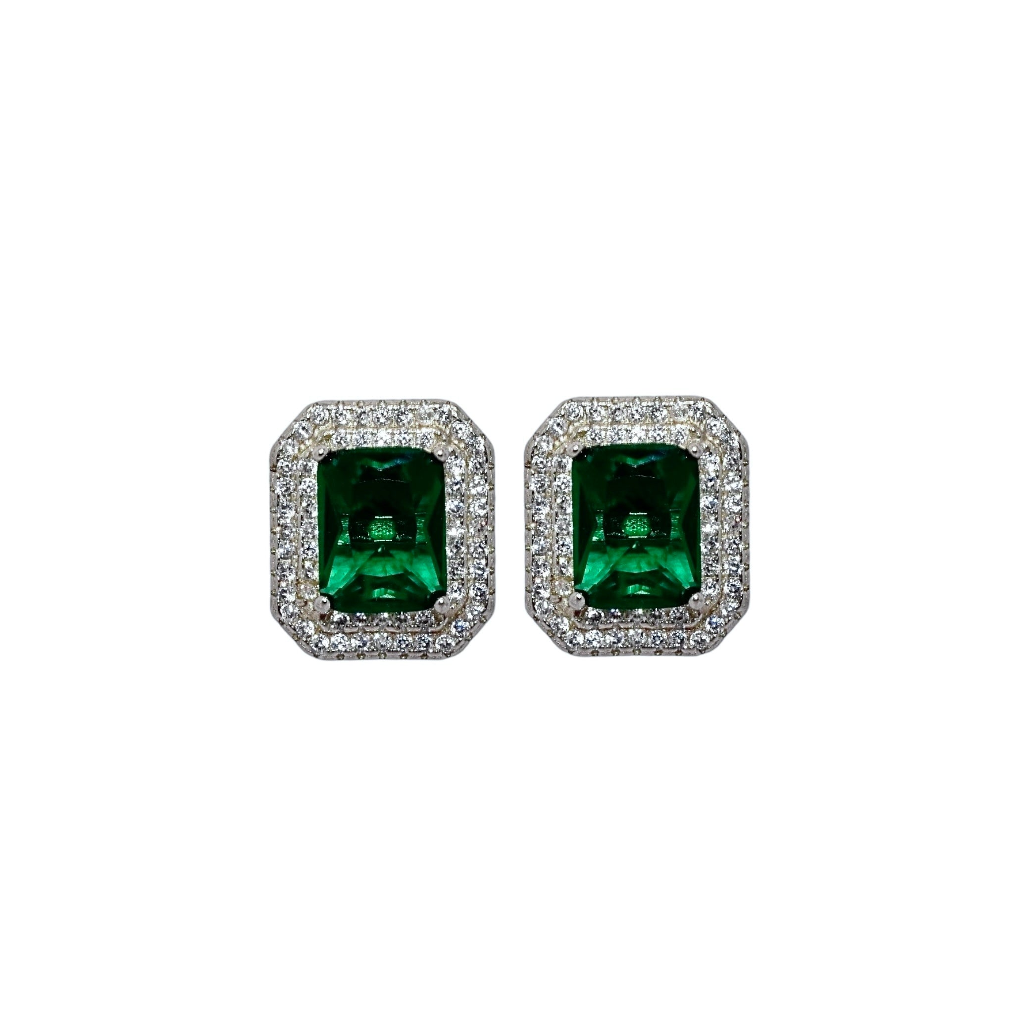 Double Halo Emerald Coloured Studs