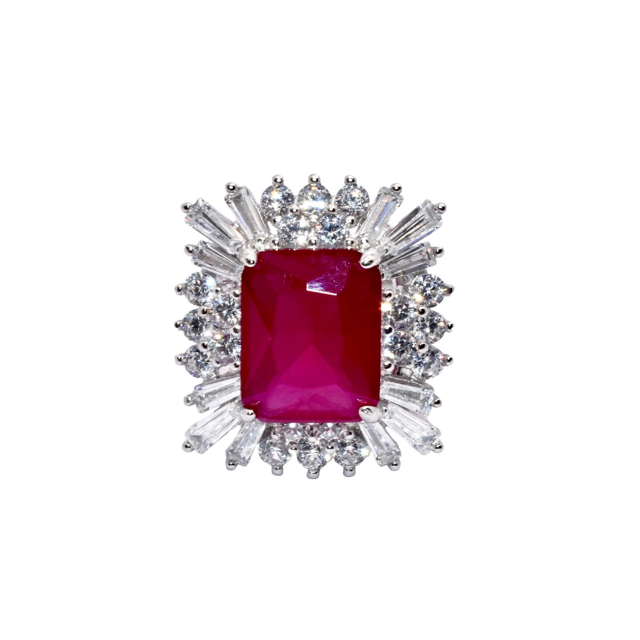 Ruby Coloured Baguette Ring