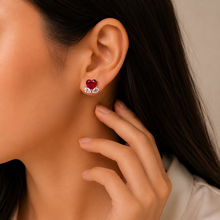 Rose Gold Ruby Coloured Heart Studs