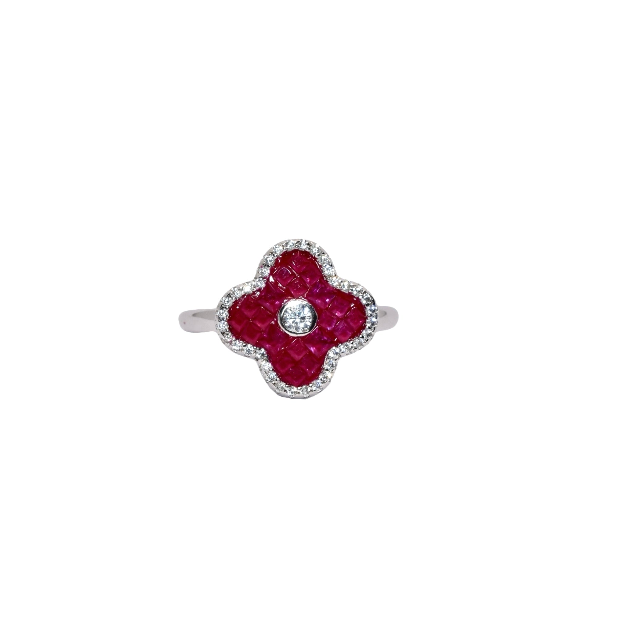 Ruby Coloured Clover Ring