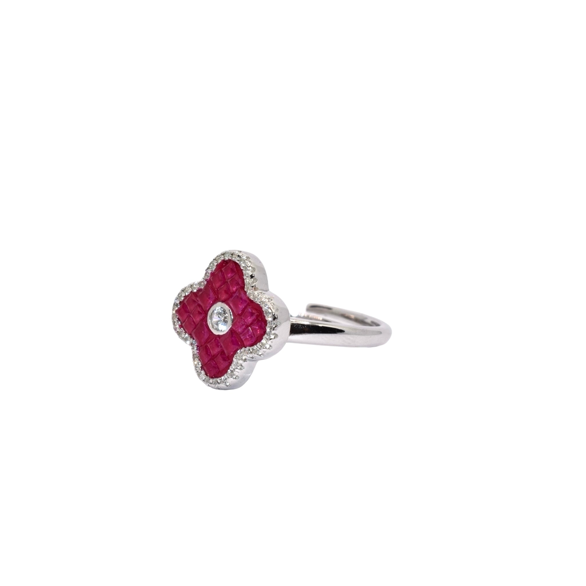 Ruby Coloured Clover Ring