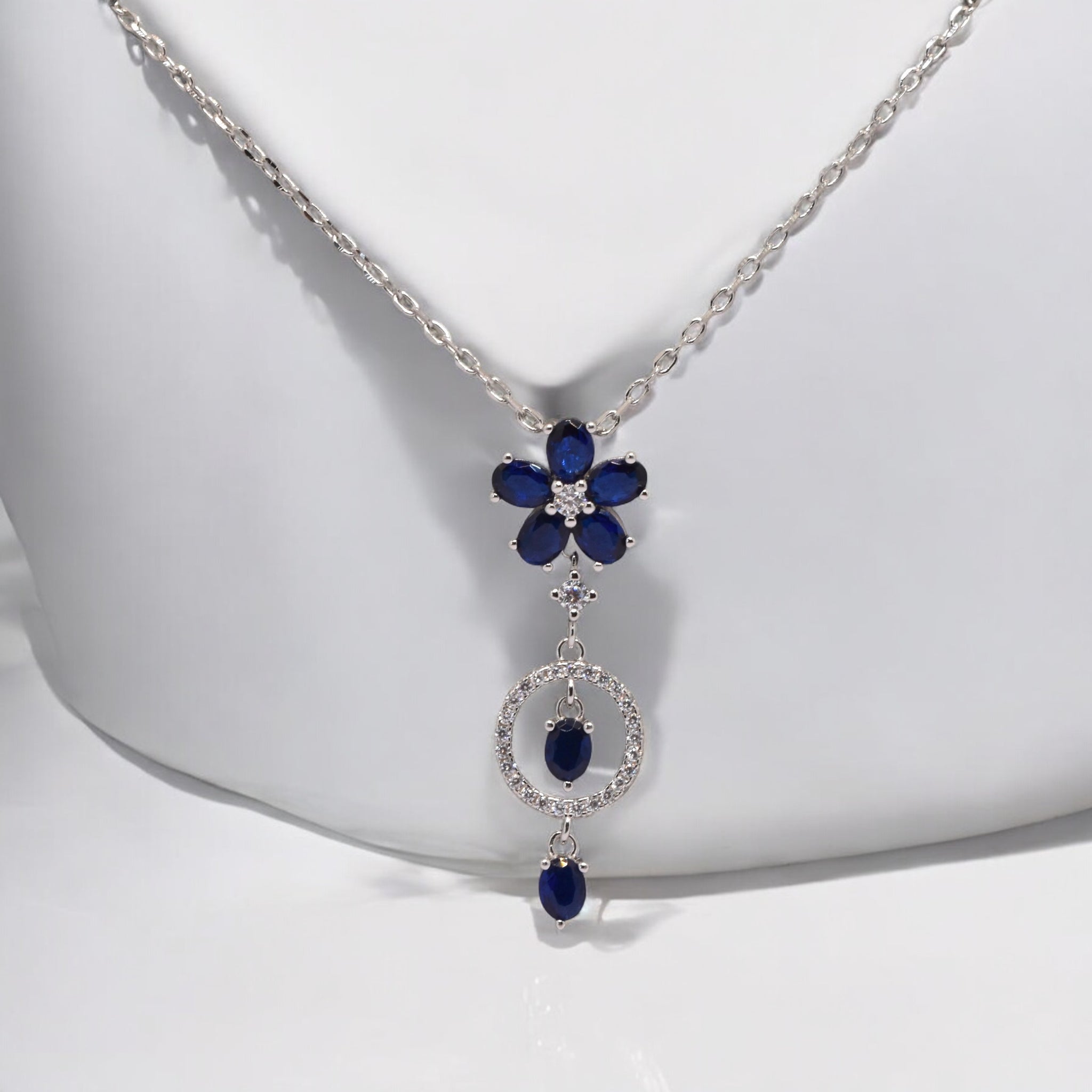 Sapphire Coloured Flower Chain Pendant