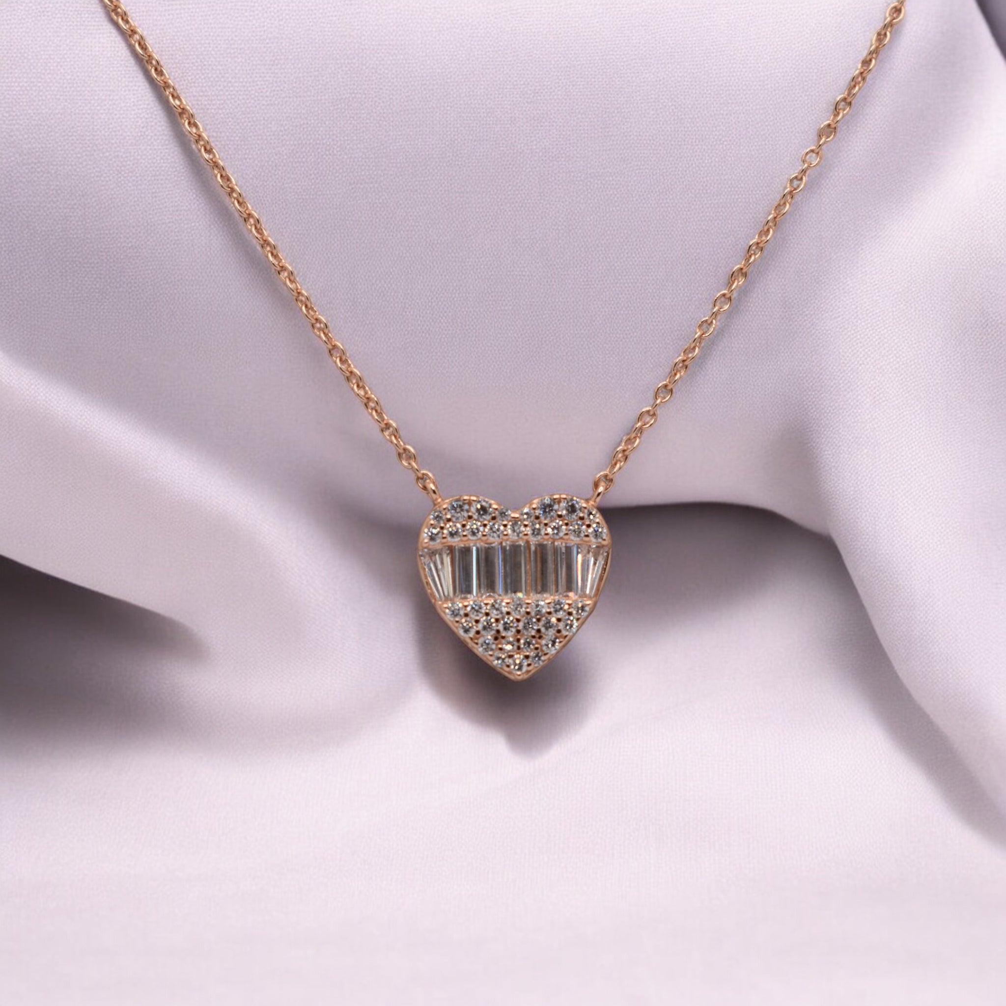 Rose Gold Baguette Heart Shape Chain Pendant