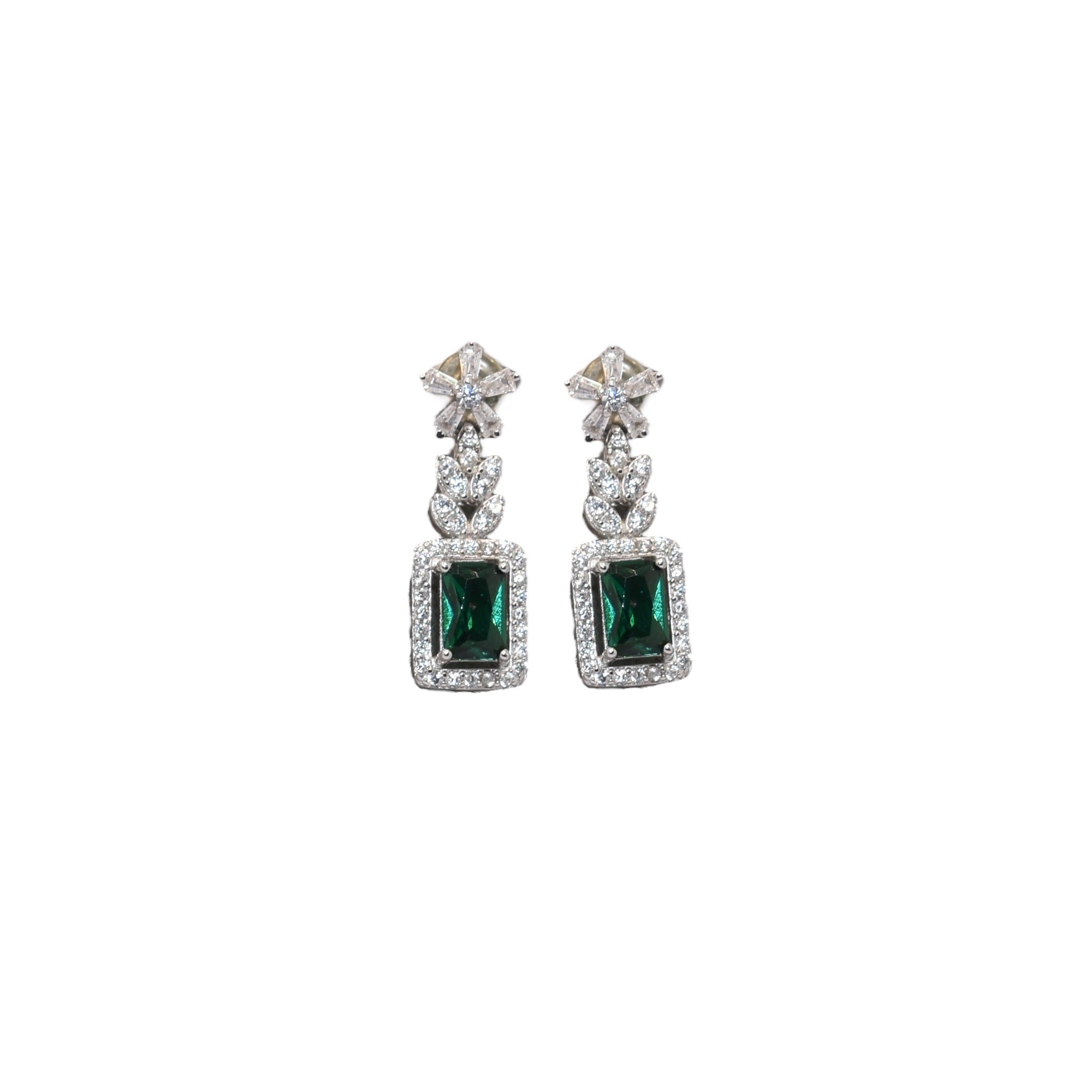 Emerald Coloured Emerald Cut Earring