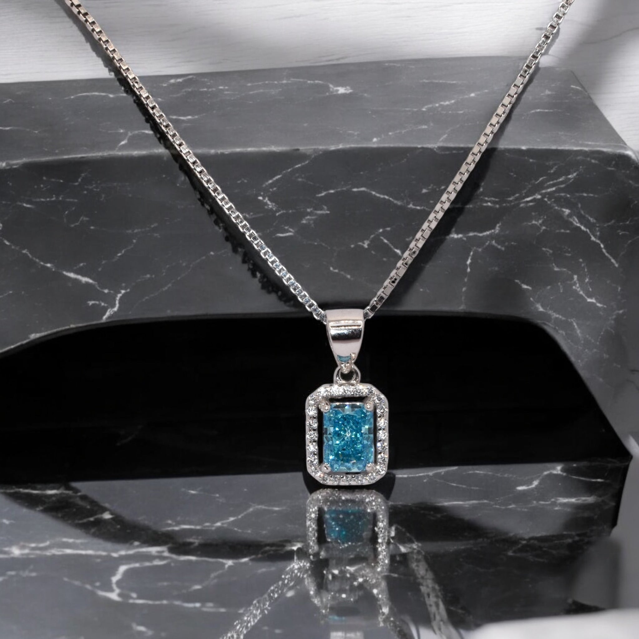 Aquamarine Coloured Ice Cut Chain Pendant