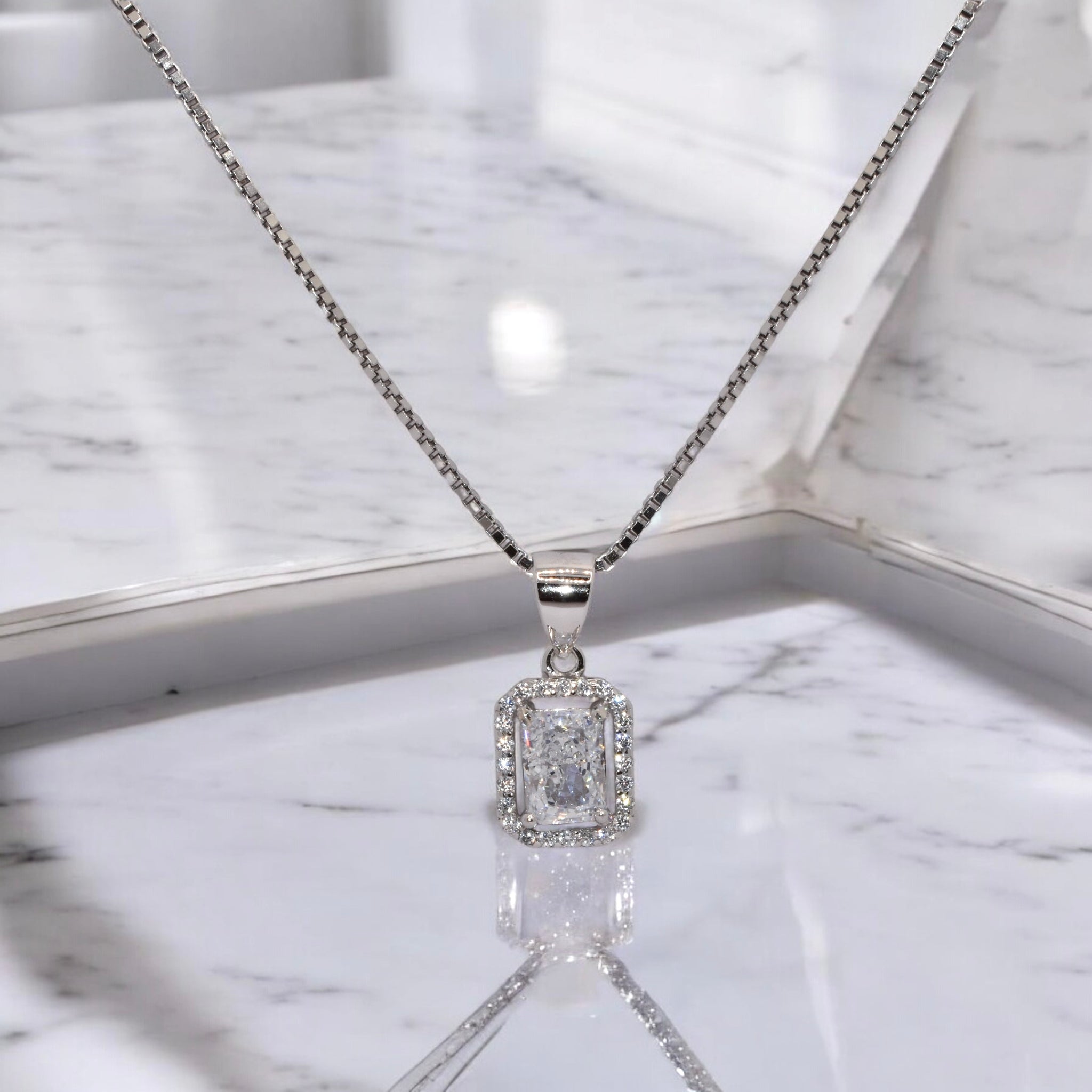 Halo Emerald Cut Ice Cut Chain Pendant