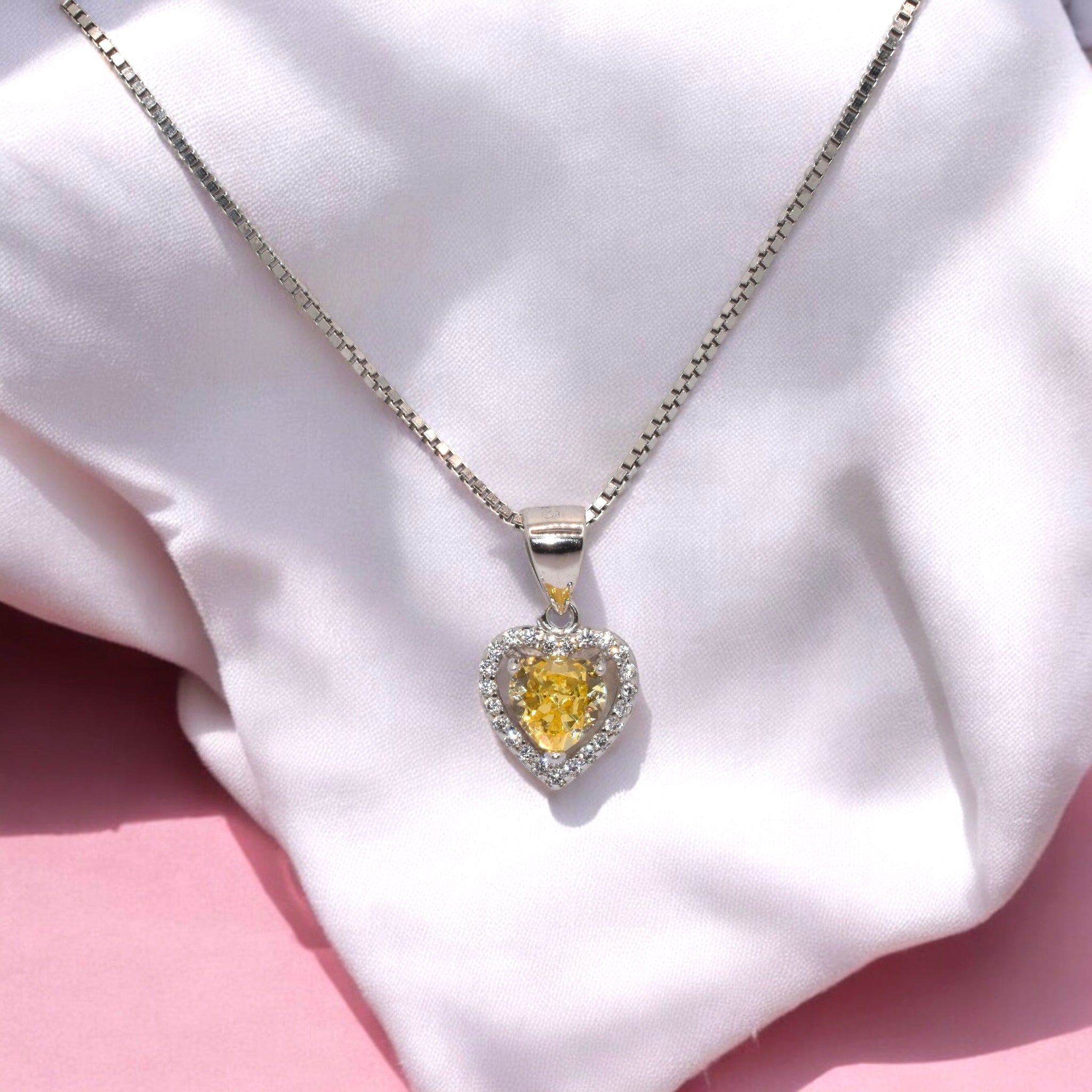 Yellow Coloured Ice Cut Heart Chain Pendant