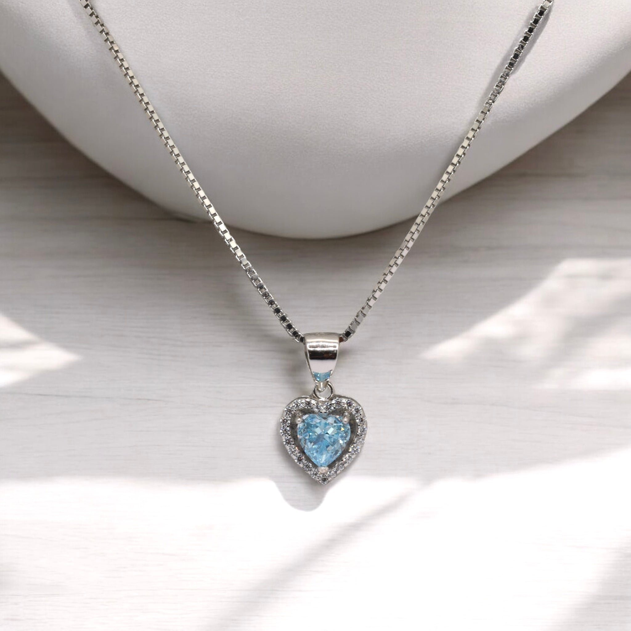 Aquamarine Coloured Ice Cut Heart Shape Chain Pendant