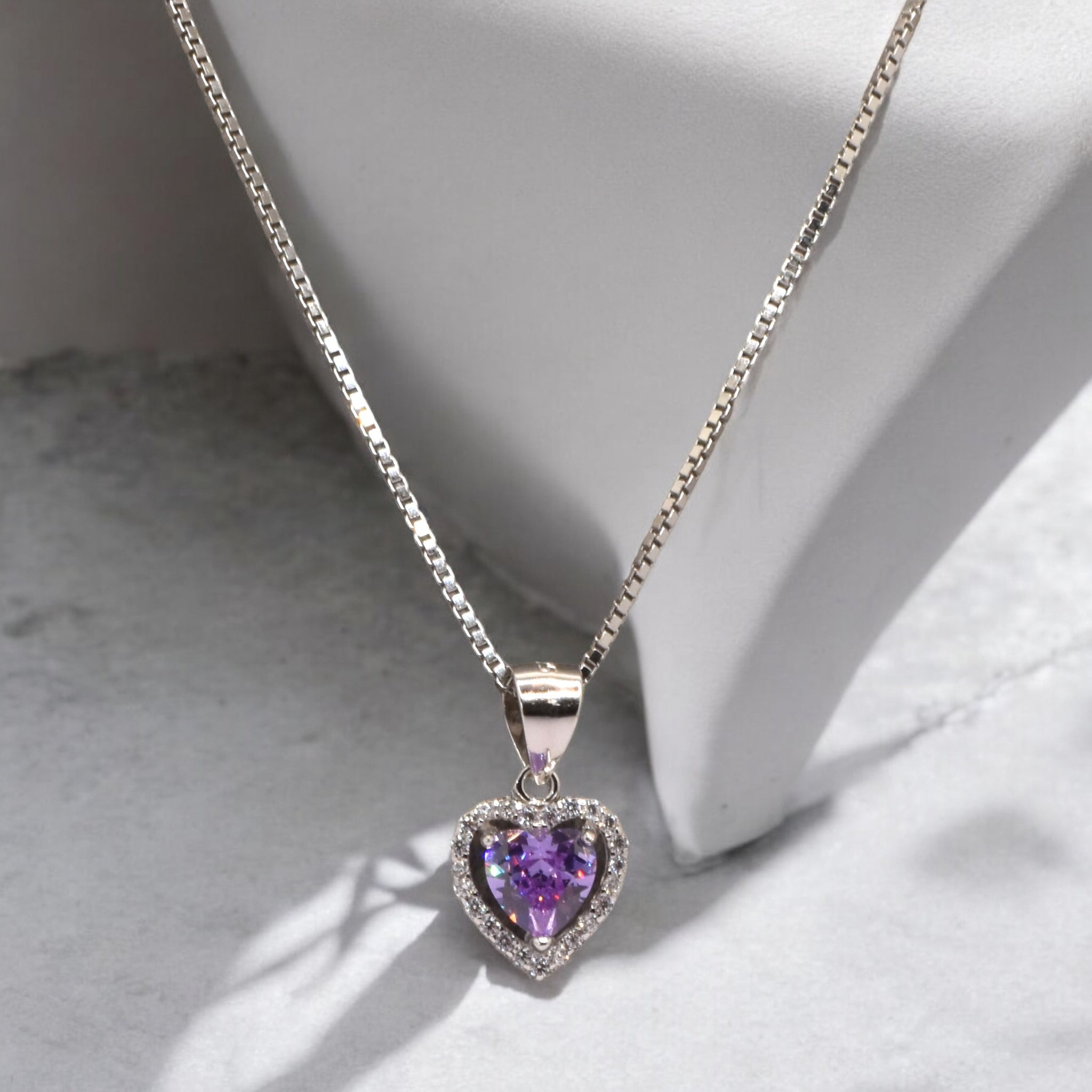 Violet Coloured Ice Cut Heart Shape Chain Pendant