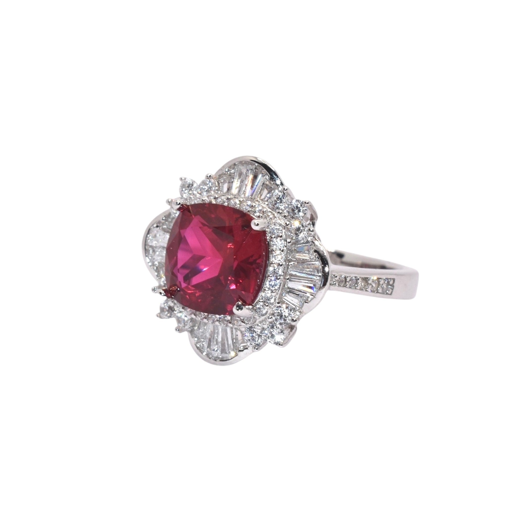 Ruby coloured Cushion Cut Ring