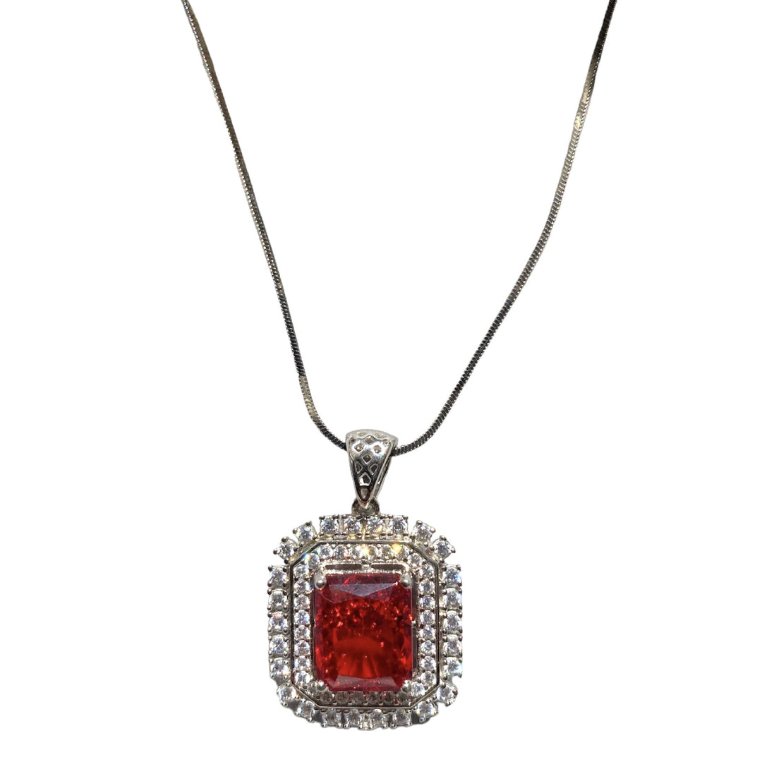 Halo Ruby Coloured Ice Cut Chain Pendant