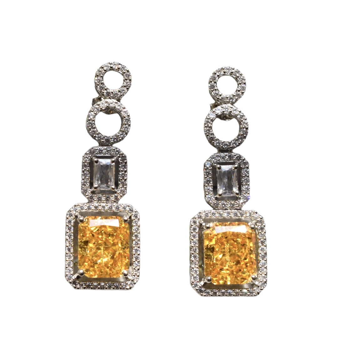 Yellow Coloured Ice Cut Cocktail Earring