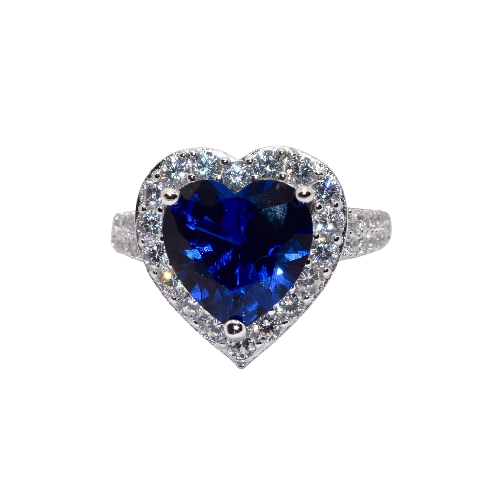 Halo Sapphire Coloured Heart Shape Ring