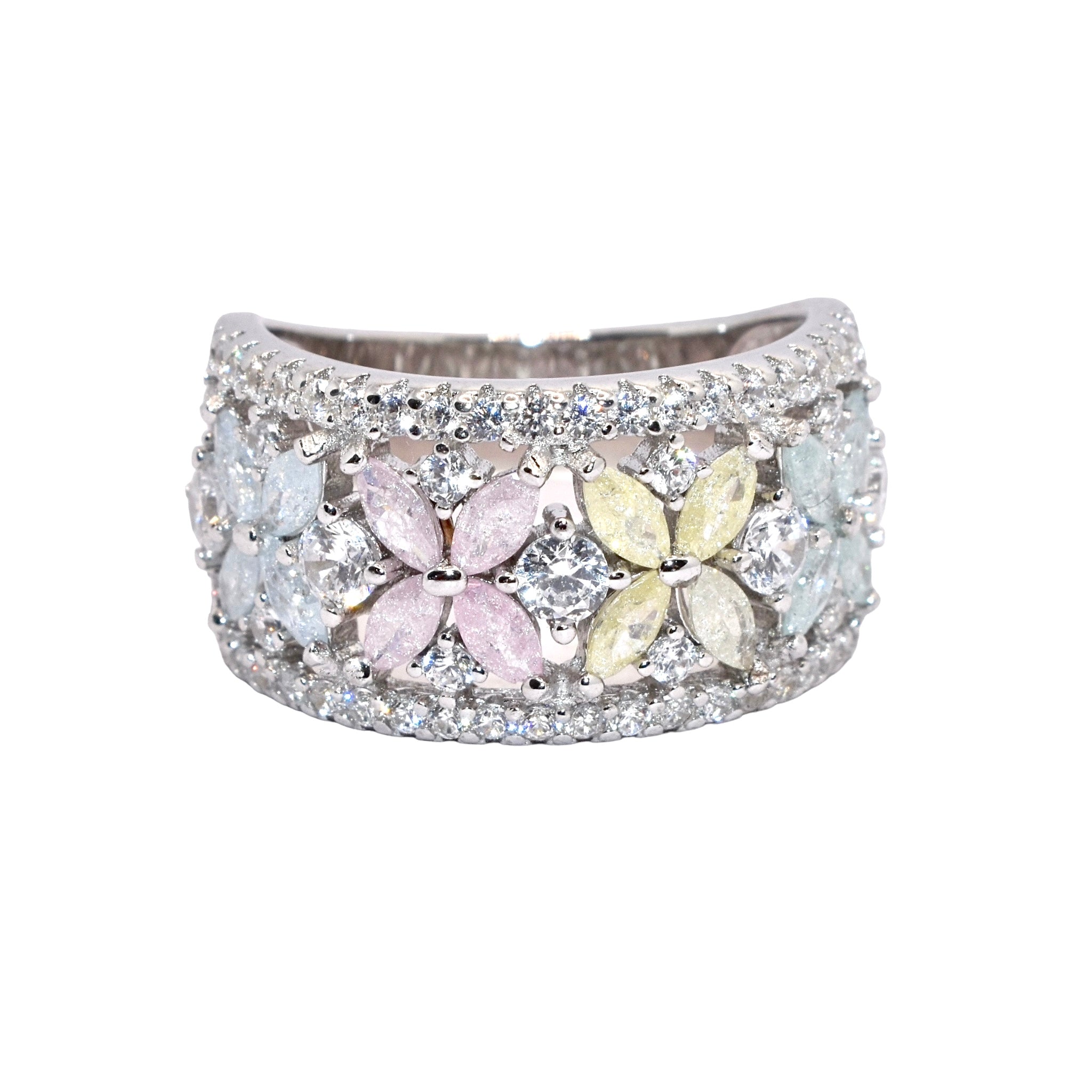 Pastel Coloured Flower Half Band Ring