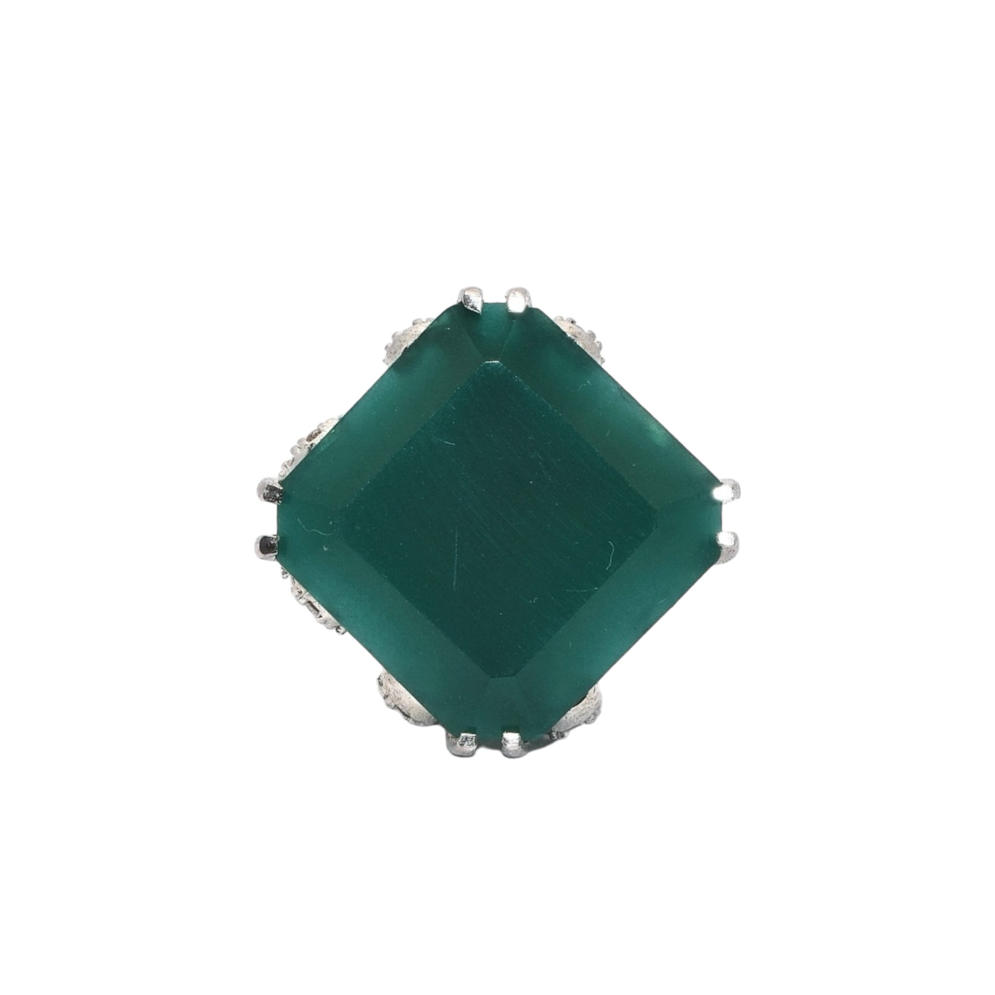 Emerald Coloured Cushion Cut Ring