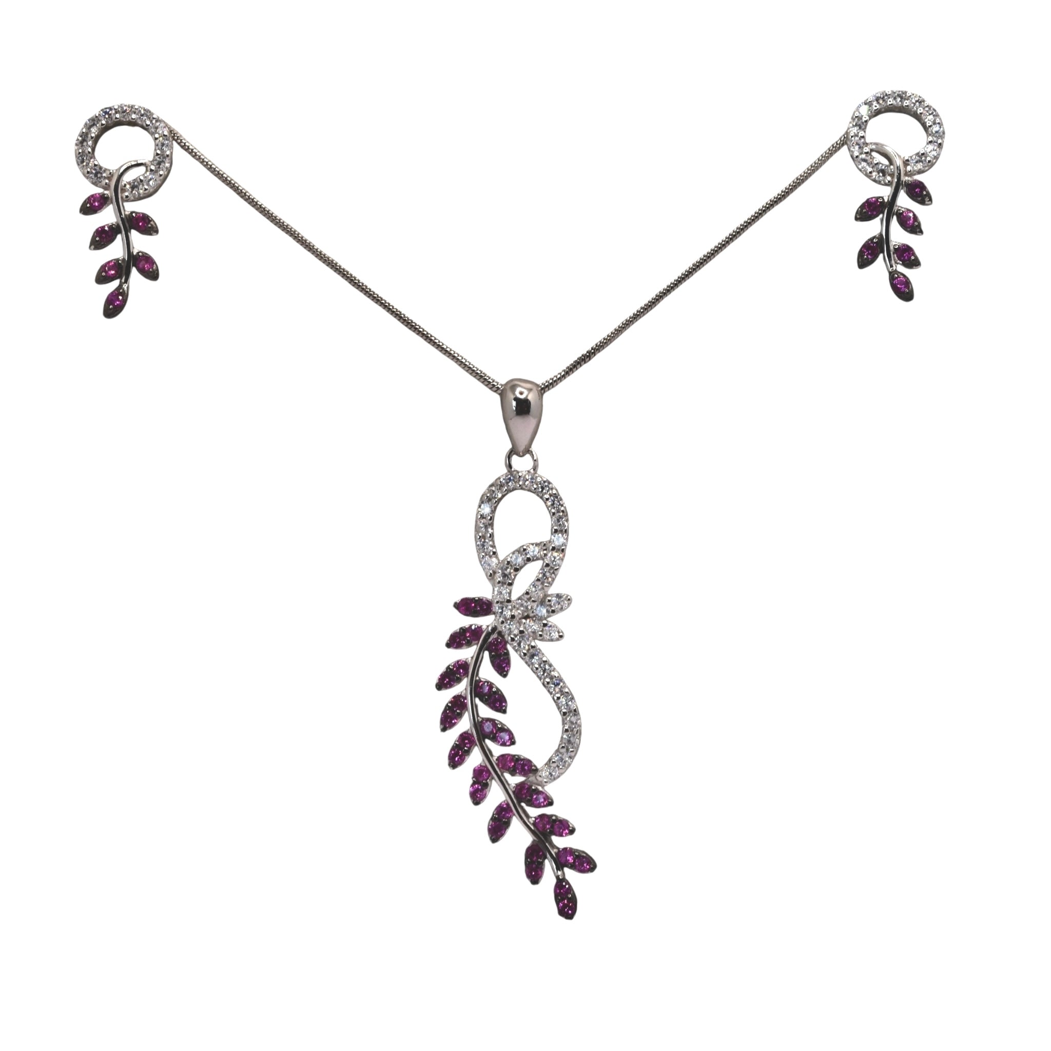 Ruby Coloured Leaves Set Chain Pendant