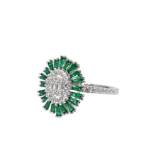 Emerald Coloured Oval Shape Baguette Ring