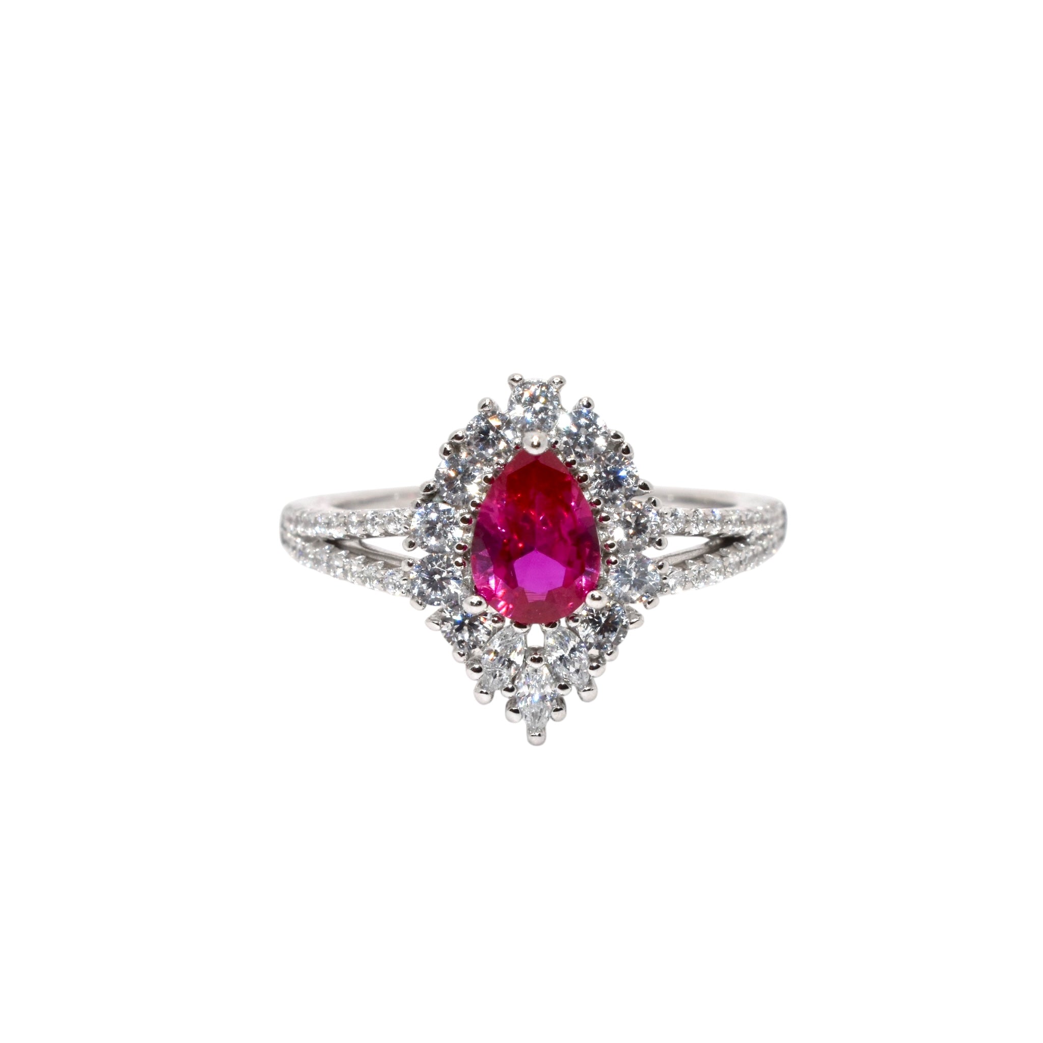 Ruby Coloured Pear Shape Ring