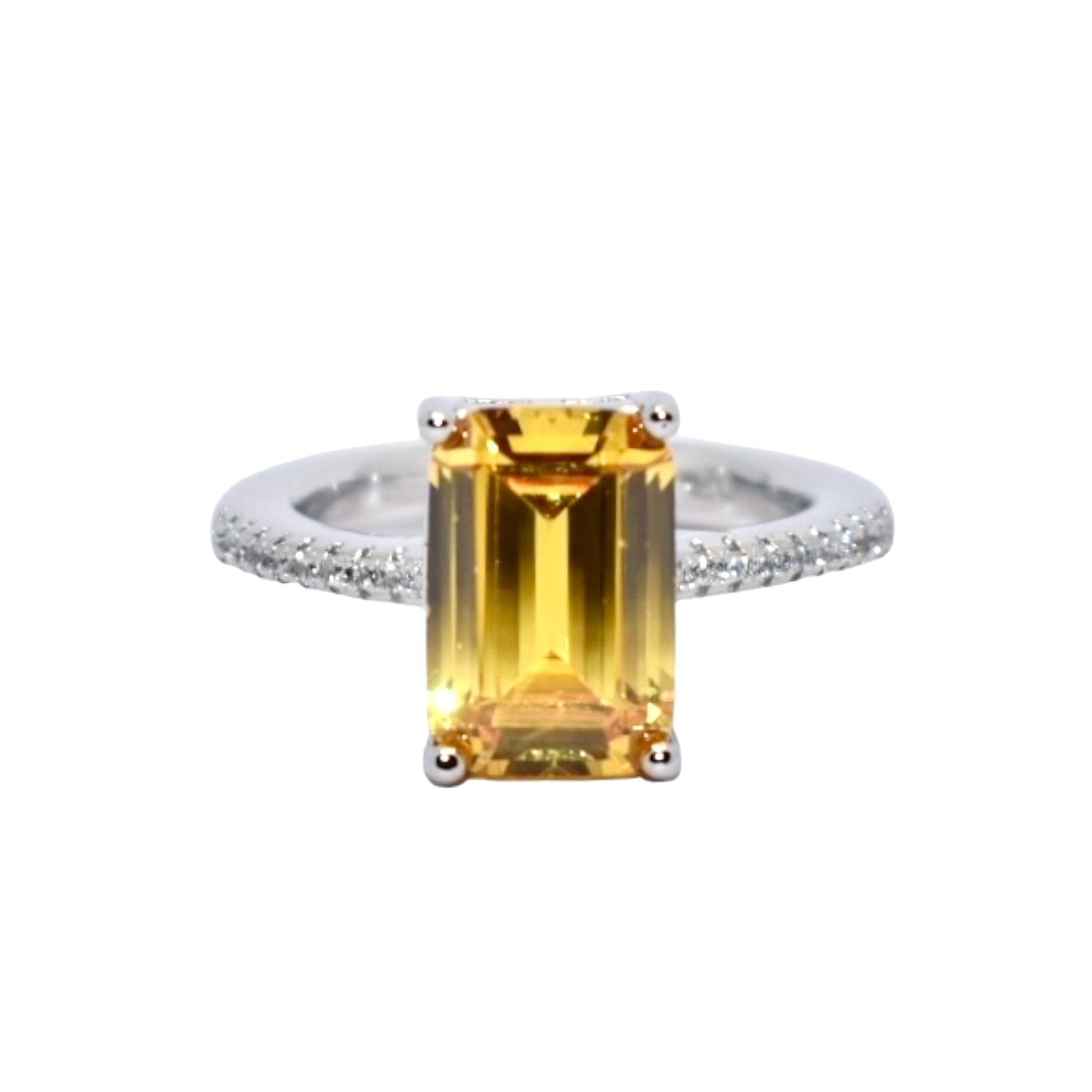 Yellow Coloured Emerald Cut Ring