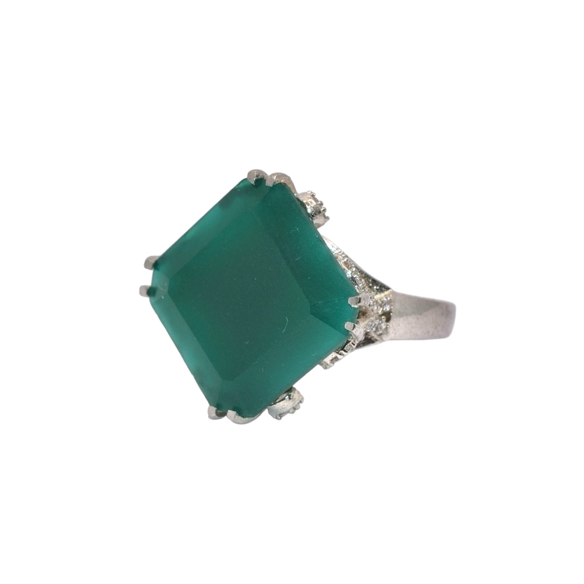 Emerald Coloured Cushion Cut Ring