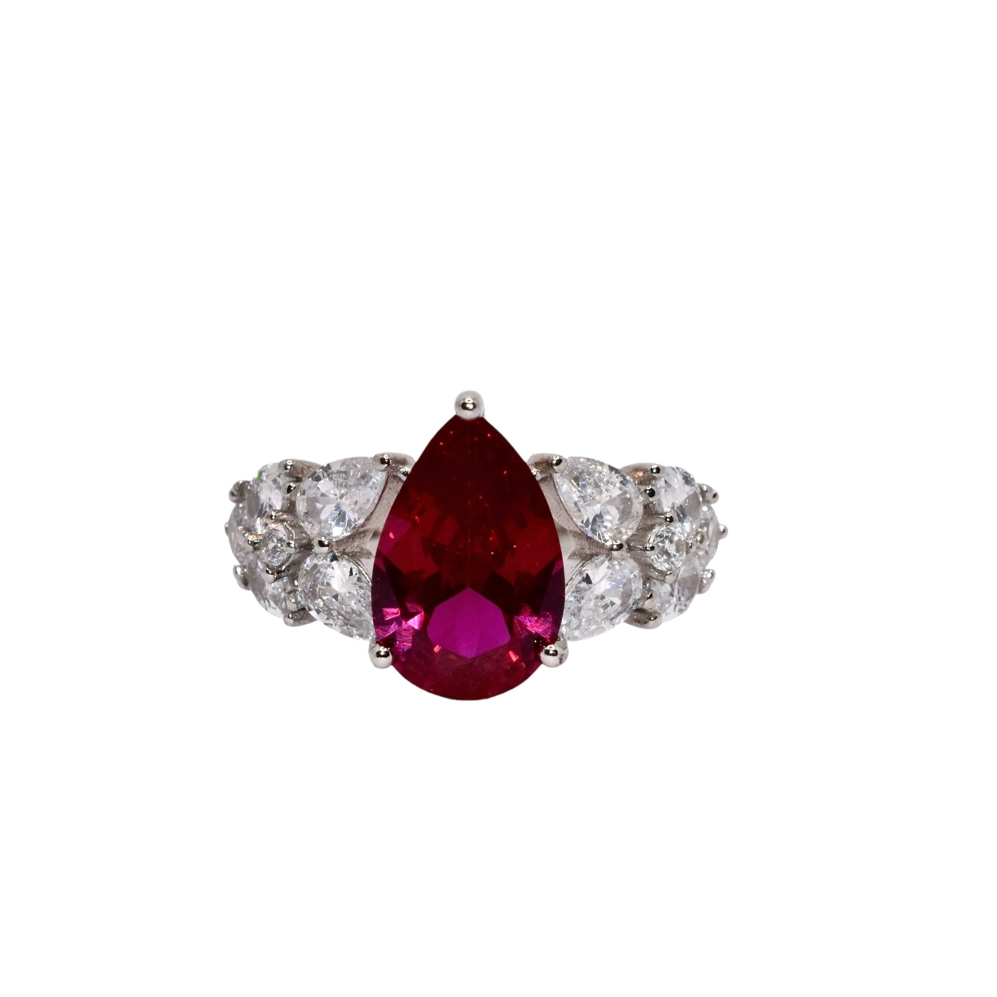 Ruby Coloured Pear Shape Ring