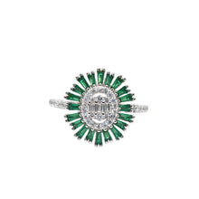 Emerald Coloured Oval Shape Baguette Ring