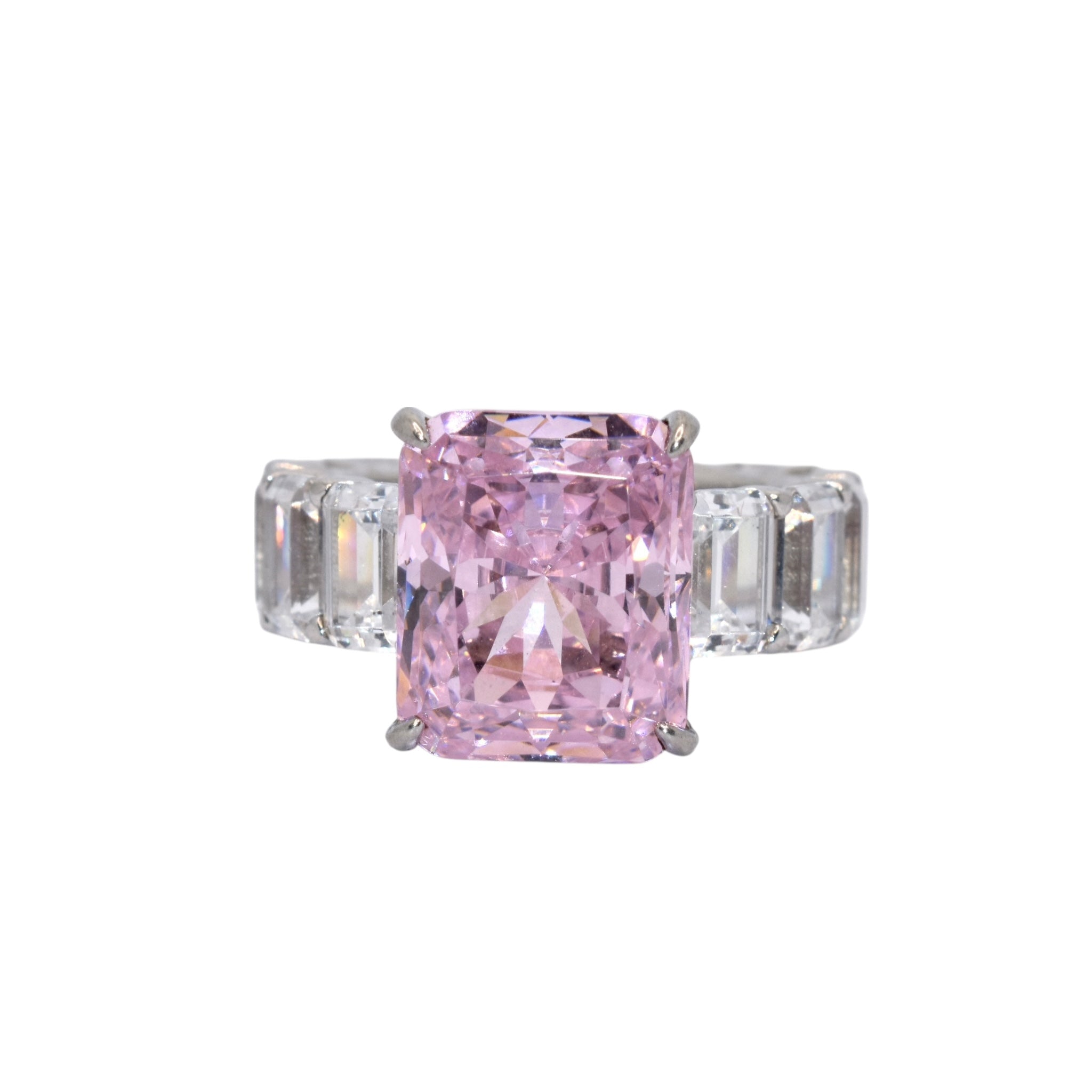 Ice Cut Pink Coloured Emerald Cut Ring