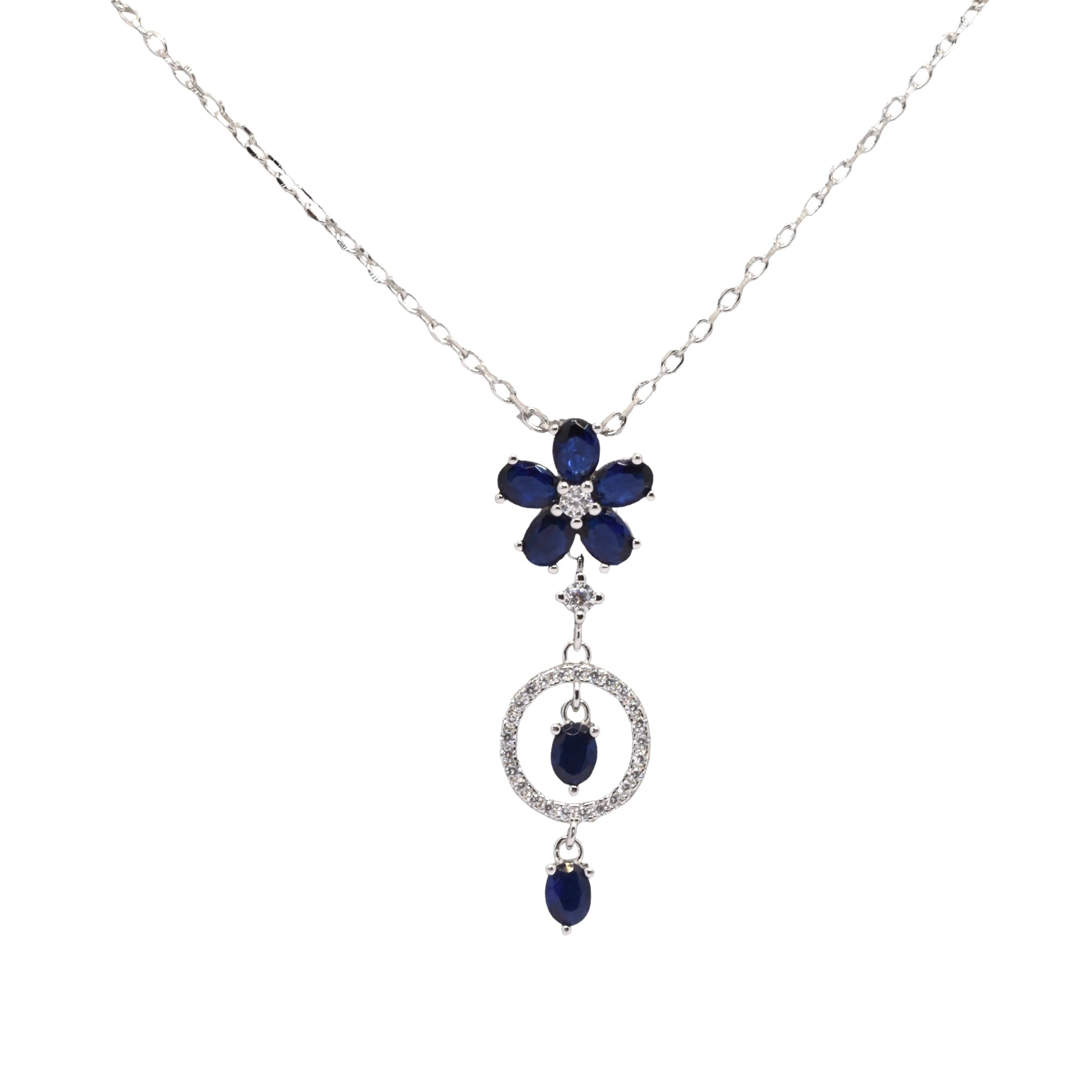 Sapphire Coloured Flower Chain Pendant