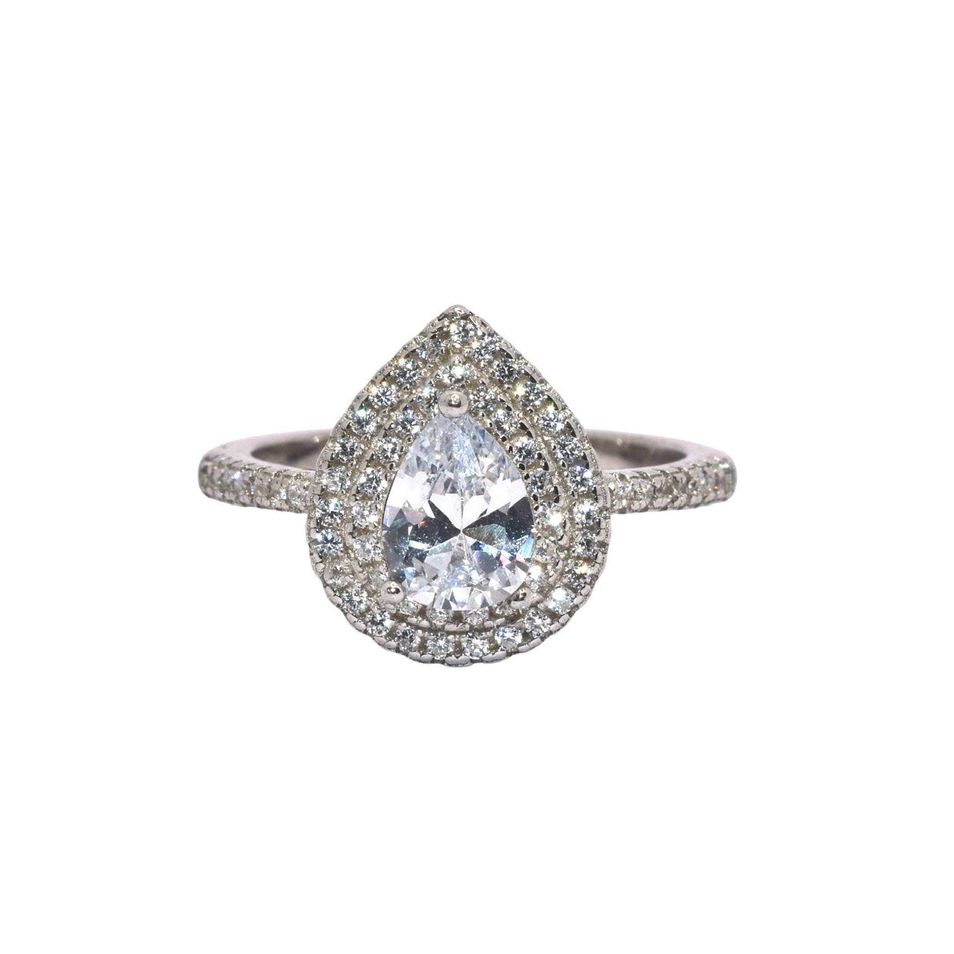 Double Halo Pear Shape Ring