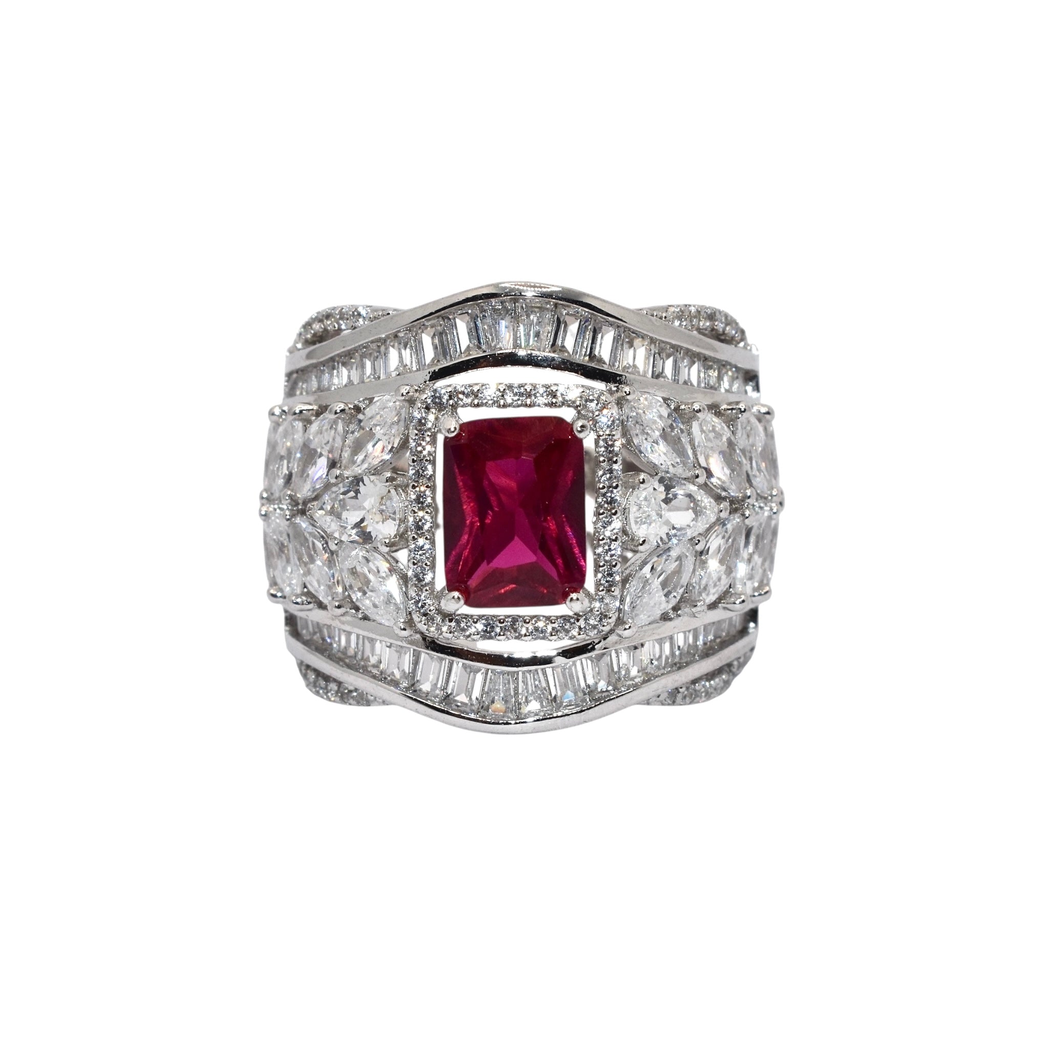 Ruby Coloured Emerald Cut Ring