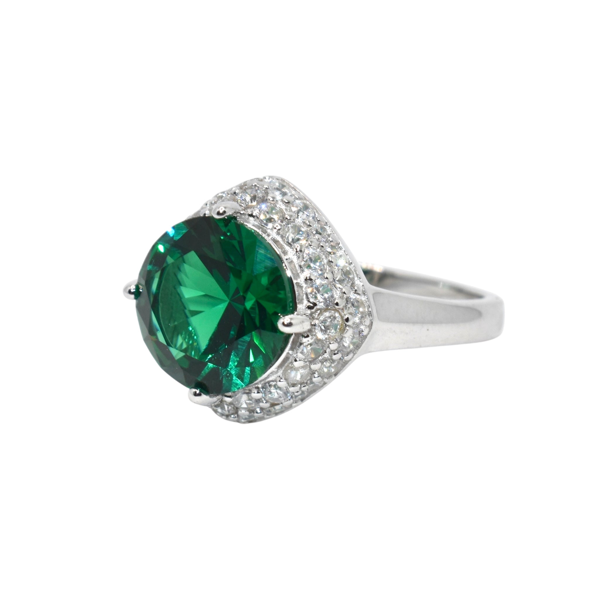 Halo Emerald Coloured Ring