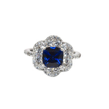 Sapphire Coloured Cushion Cut Ring