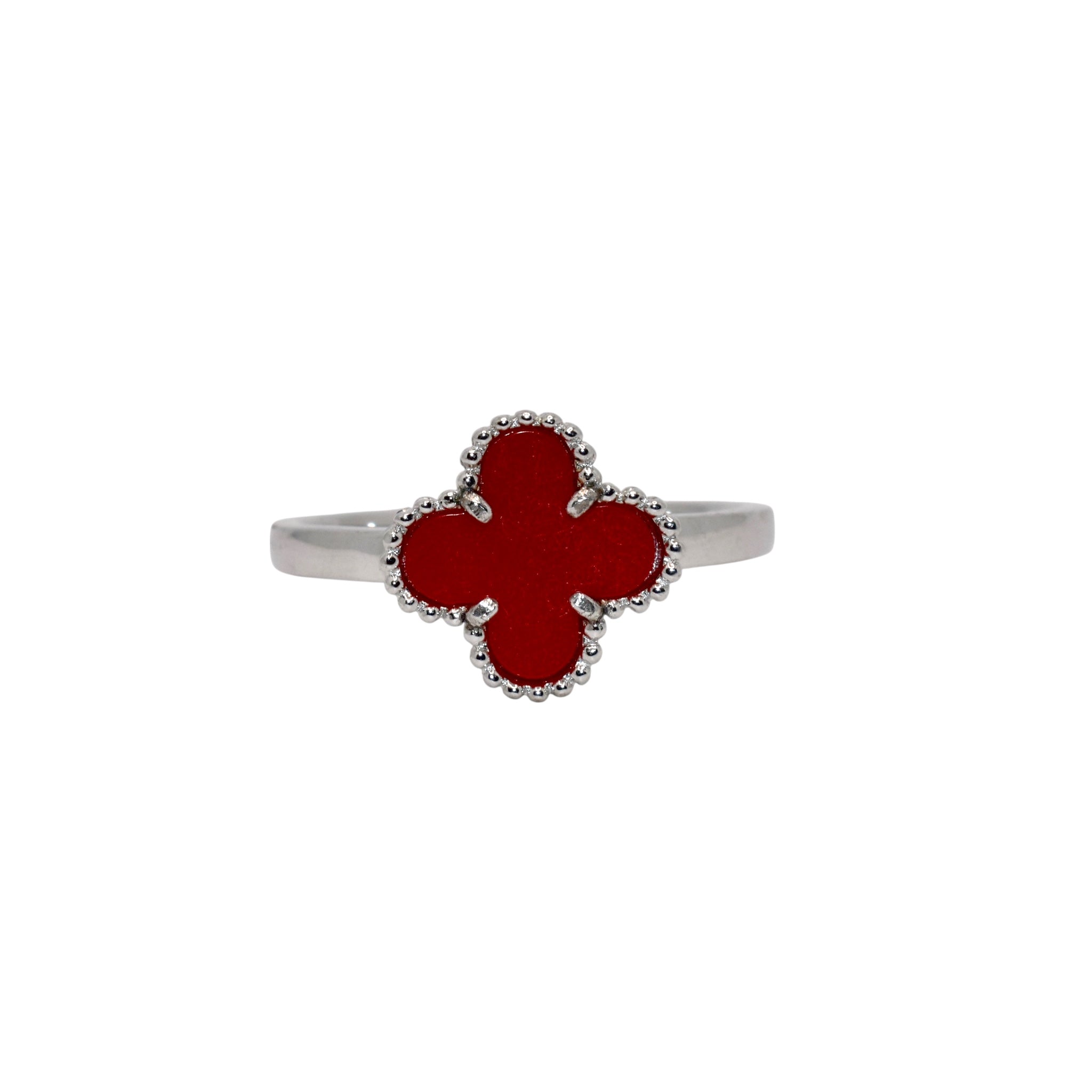 Ruby Coloured Clover  Ring