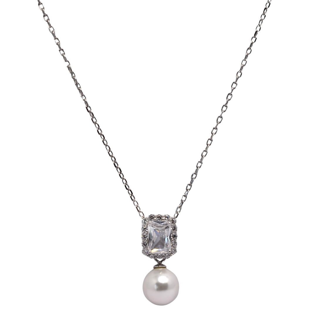 Halo Emerald Pearl Chain Pendant