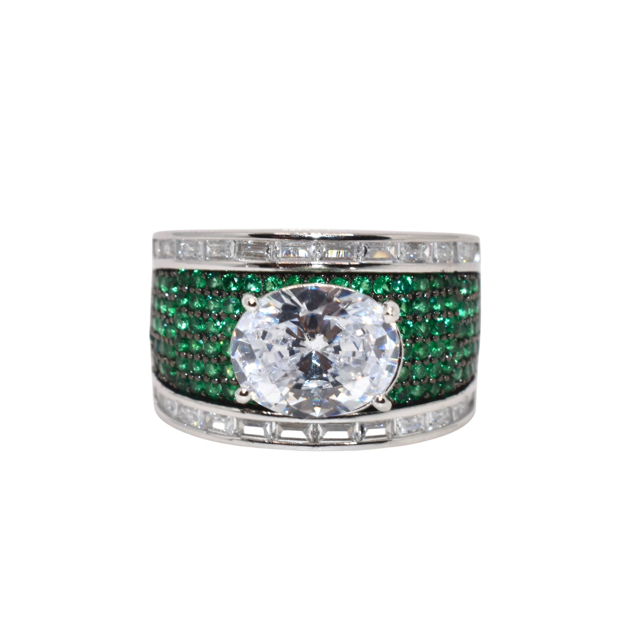 Emerald Coloured Oval Solitaire Ring