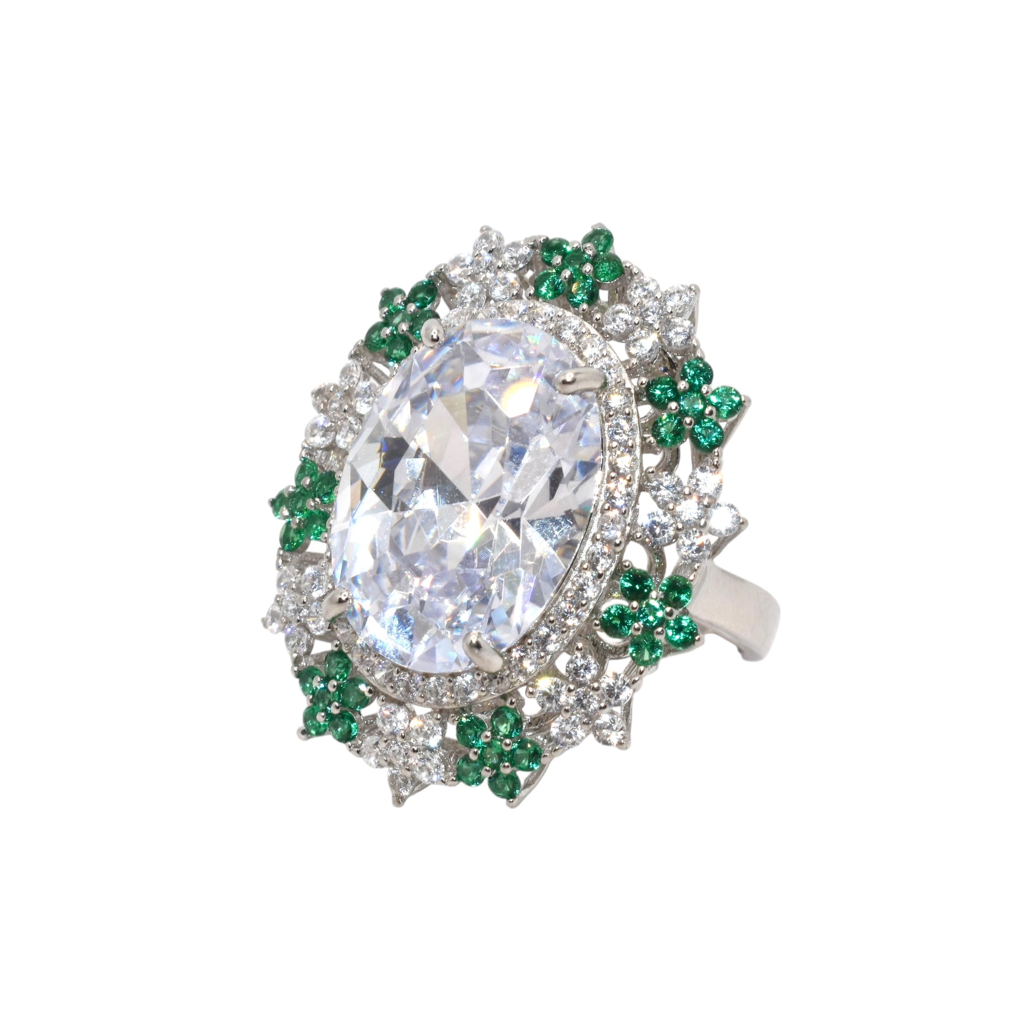 Emerald Coloured Oval Shape Cocktail Ring