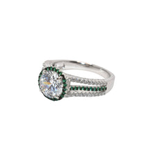 Halo Solitaire Ring With Emerald Coloured Finish