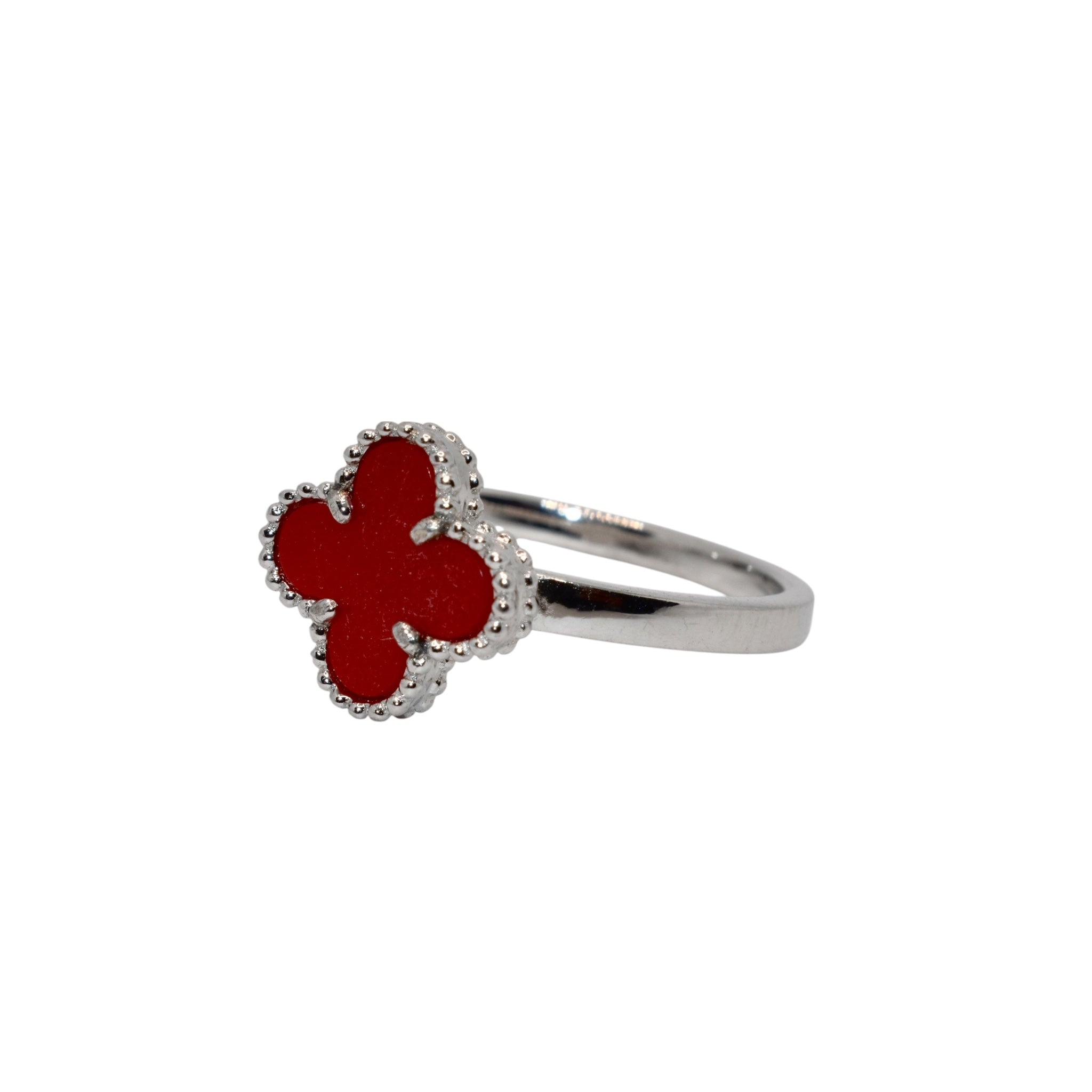 Ruby Coloured Clover  Ring