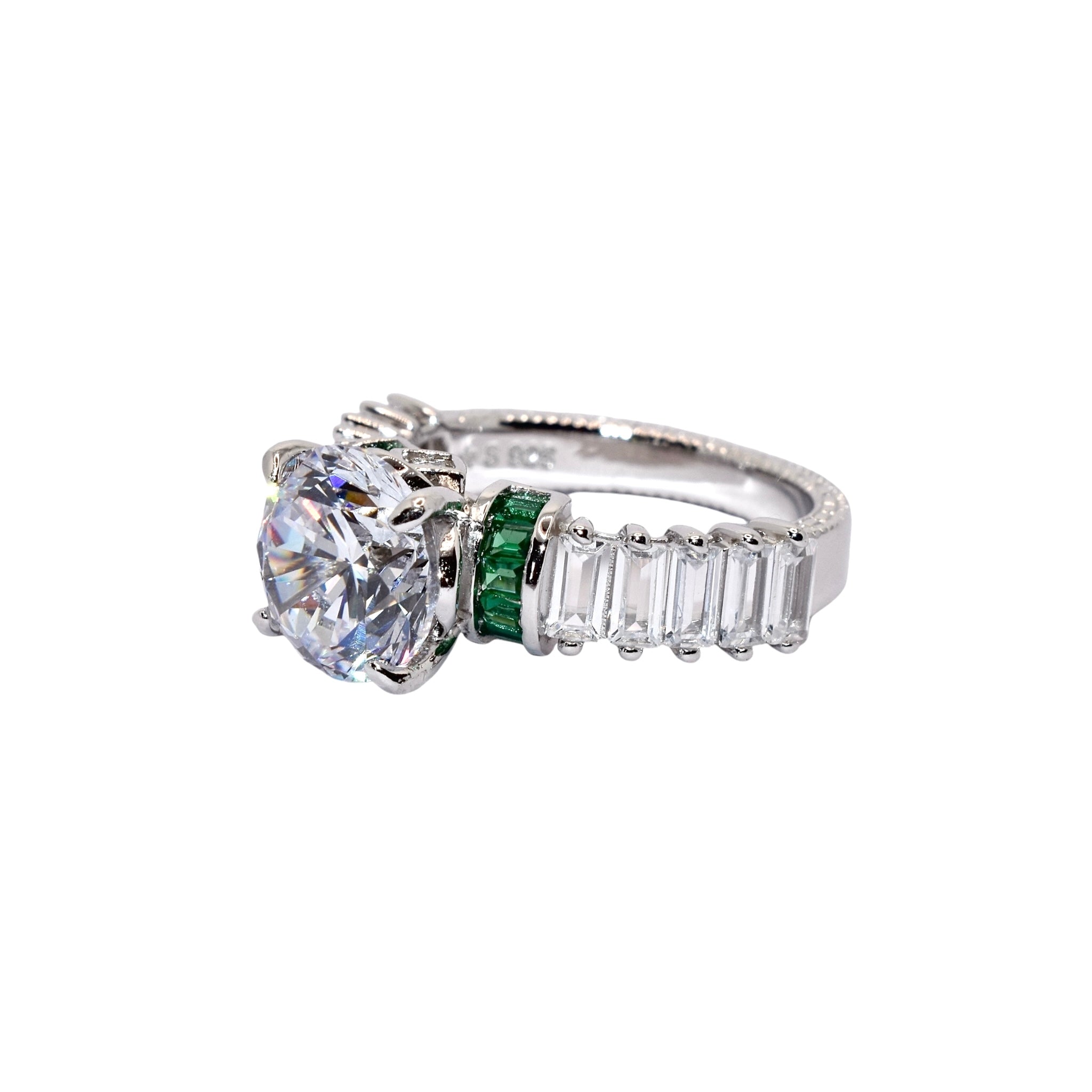 Solitaire Ring With Emerald Coloured Finish