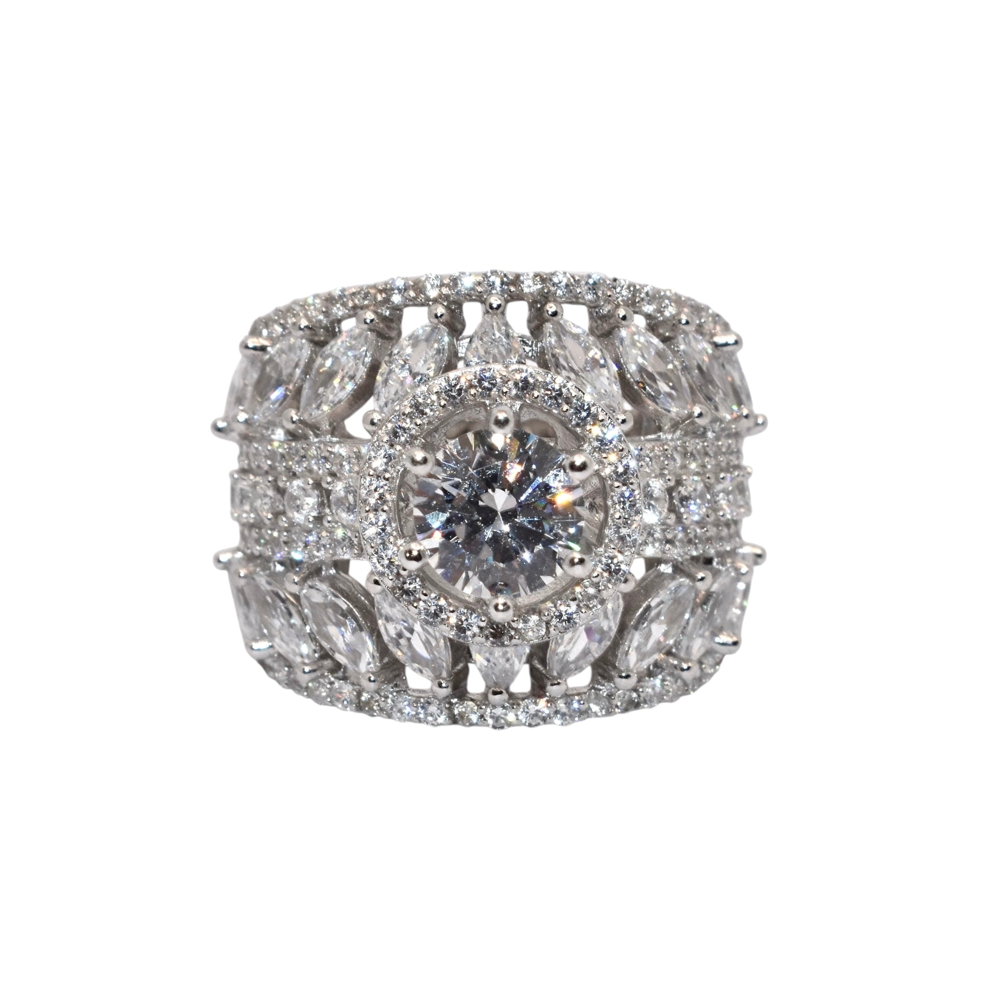 Halo Solitaire Cocktail Ring