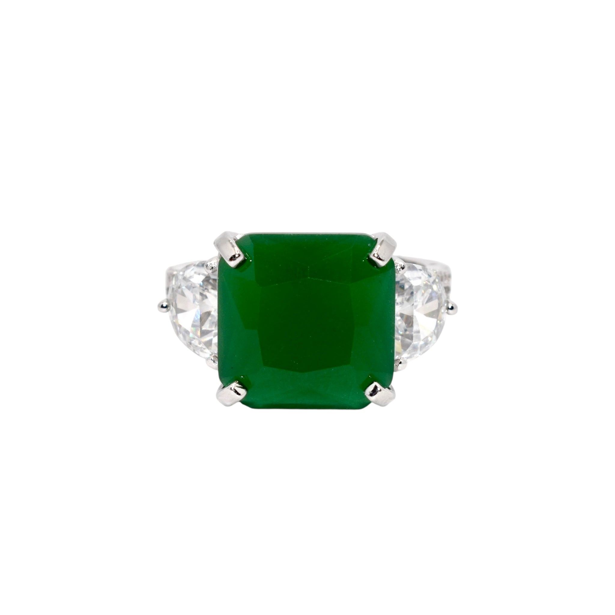 Emerald Coloured Cushion Cut Ring