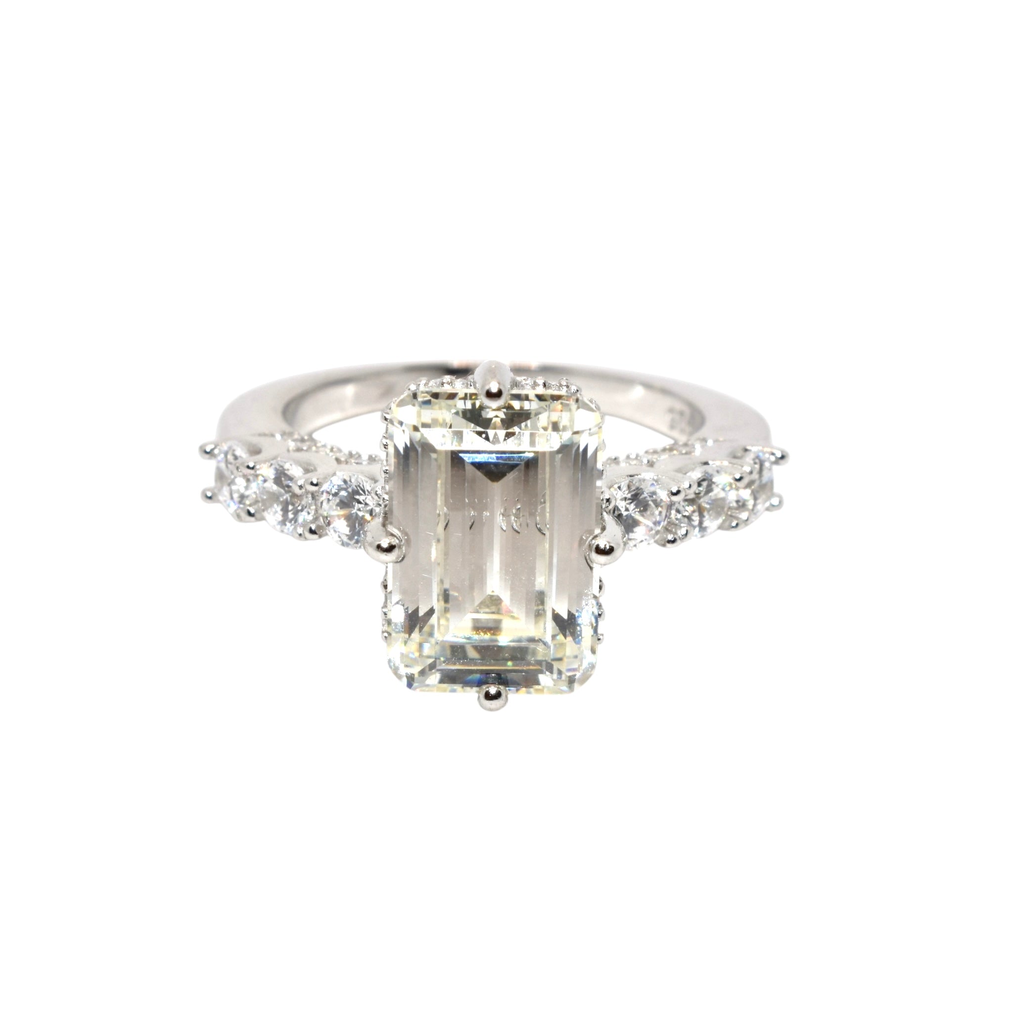 Pale Yellow Coloured Emerald Cut Ring